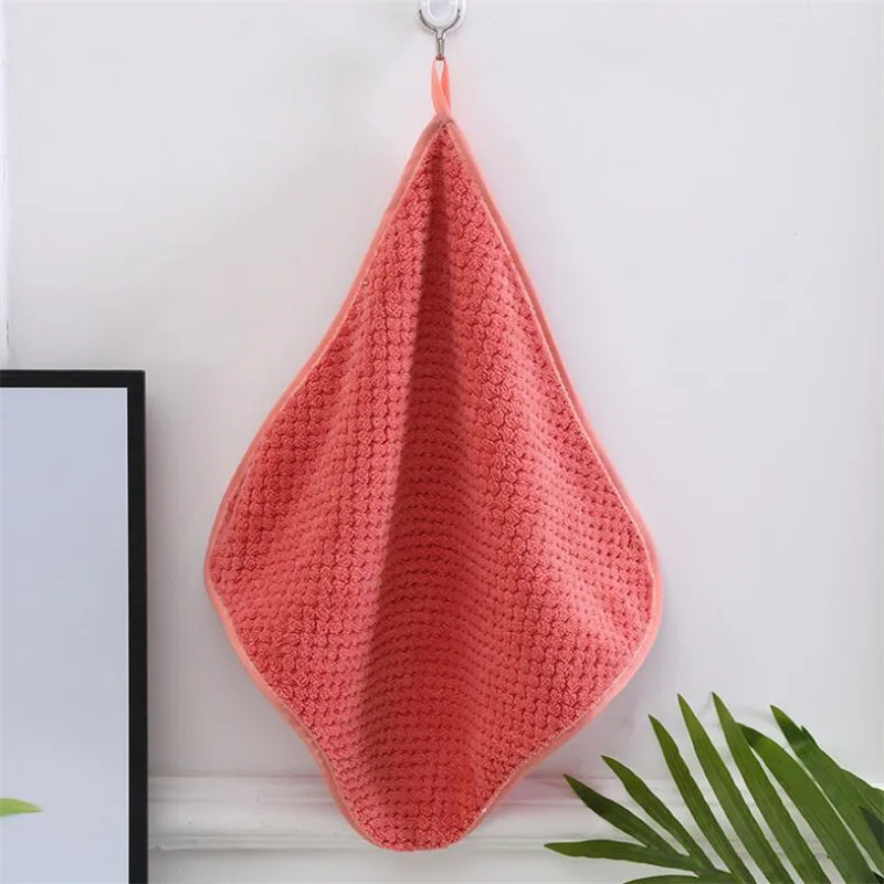 High Density Small Hand Towel 30x30cm Pineapple Hanging Kitchen Cleaning Towel Handkerchief Solid Color Washing Cleaning Towel