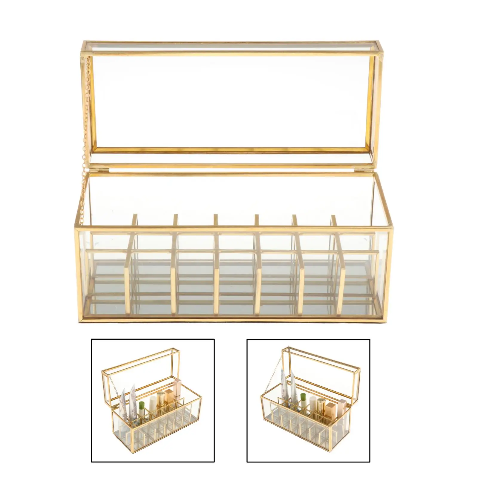 21 Slots Vanity Lipstick Holder Clear Glass Makeup Jewelry Box Organizer with Removable Dividers