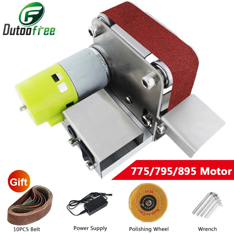 7 Speed Mini Belt Sander Stainless Steel Desktop Electric Sanding Polishing Grinding Machine With 10PCS Belts 775/795/895 Motor