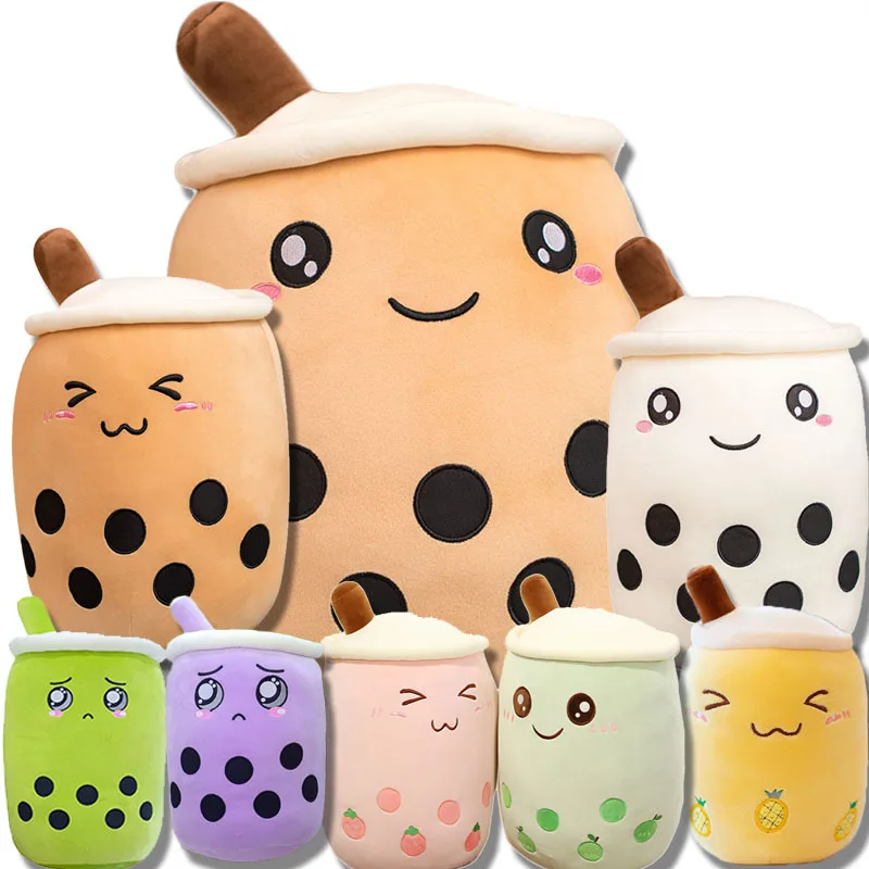 35cm Cute Cartoon Fruit Bubble Tea Cup Shaped Pillow with Suction Tubes Stuffed Soft Funny Food Toy