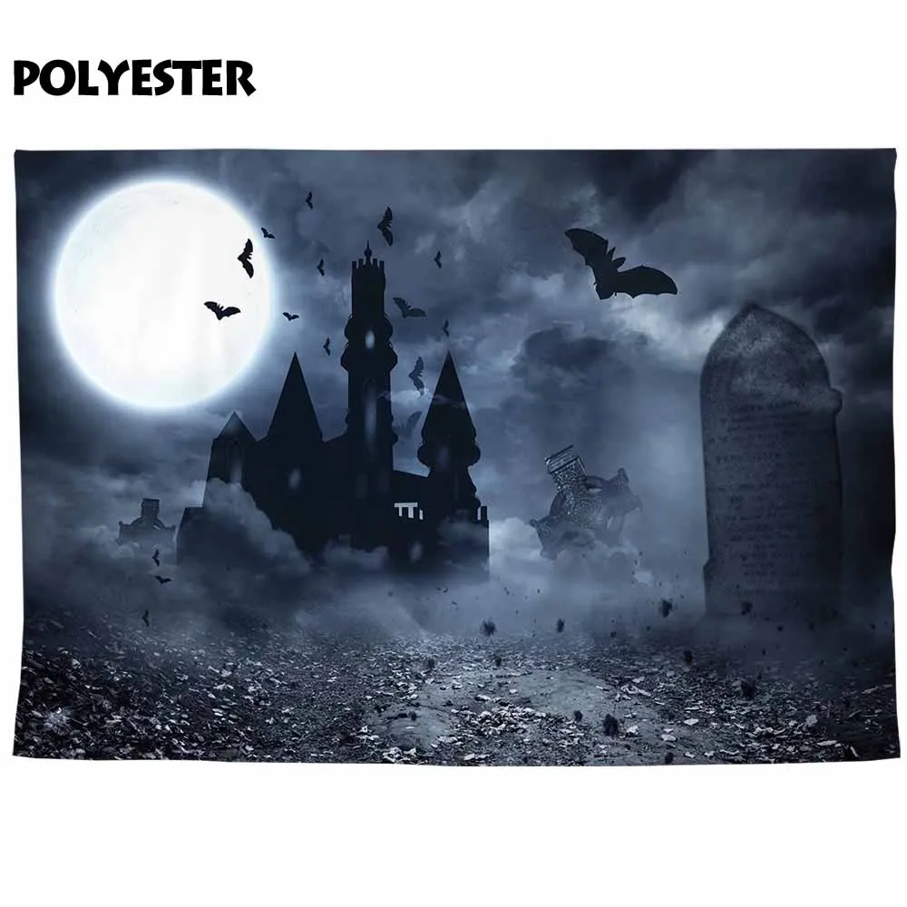 Funnytree photography Halloween backdrop cemetery fall castle night round moon terror backdrop background party photophone