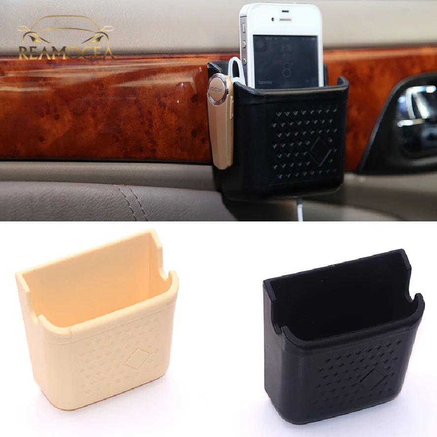 Reamocea 1Pc Black / Beige Fashion Mini Car Interior Storage Hanging Bag Pocket Cell Phone Key Phone Holder Case Organizer Boxes