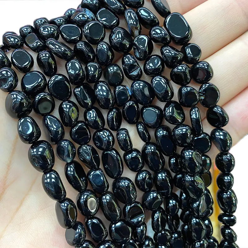 Fine 100% Natural Stone Black Agate Irregular Gravel Gemstone Spacer Beads For Jewelry Making DIY Bracelet Necklace 15''