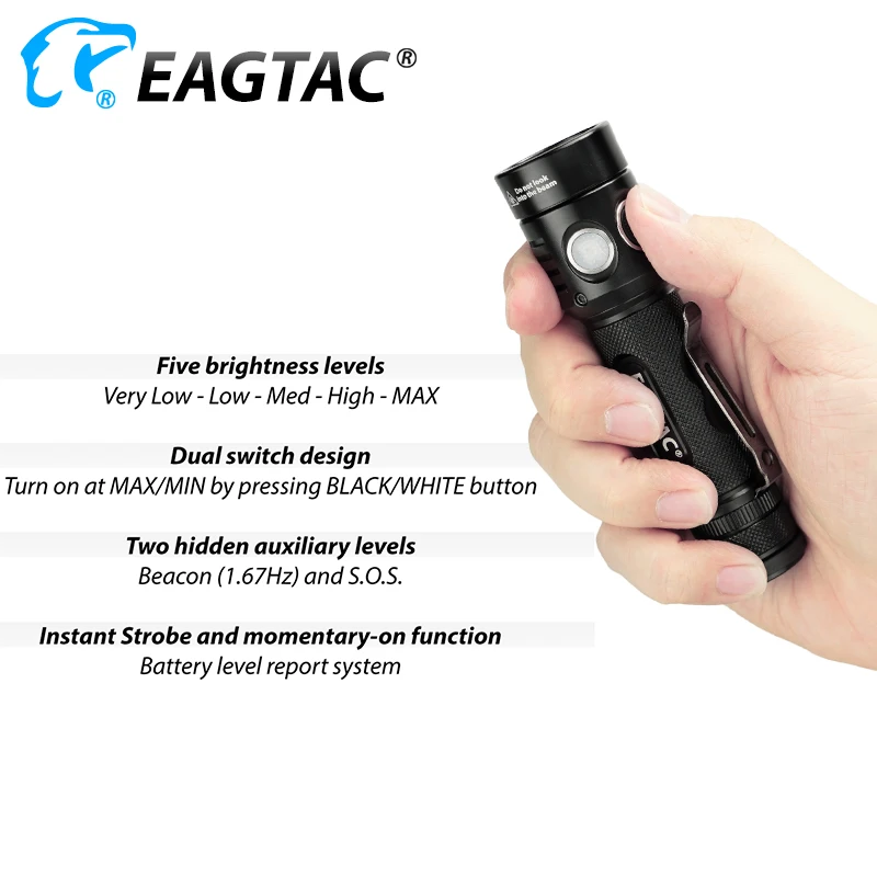 Imagem -02 - Eagtac Tx30c2 2000 Lumen Super Brilhante Compacto Lanterna Led Modo Programável 18650 Cr123a Bateria Strobe