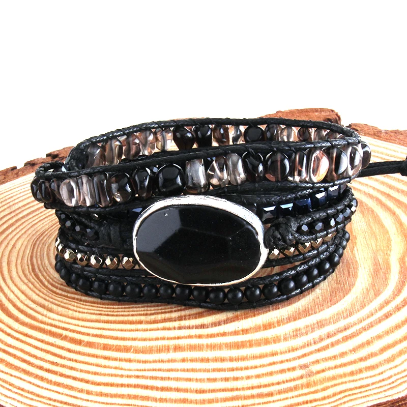 RH Fashion Handma Bohemian Boho Bracelet Tiger Eye & Black Onyx and Mixed Natural Stones 5 Strands Wrap Bracelets DropShipping