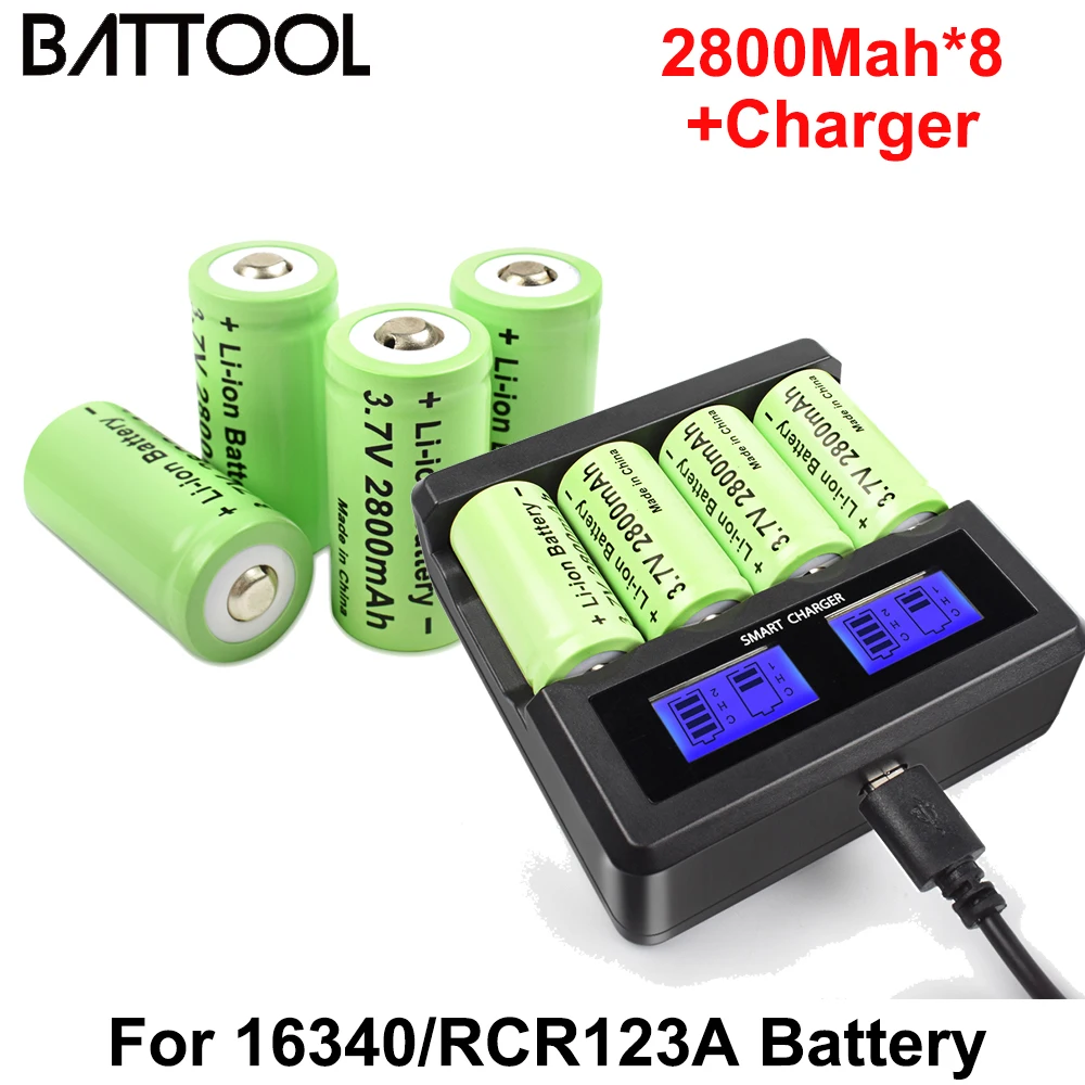 2800mah For CR123A RCR123 ICR16340 Battery 3.7V Li-ion Rechargeable Battery For Arlo Security Camera Laser Pen Cell