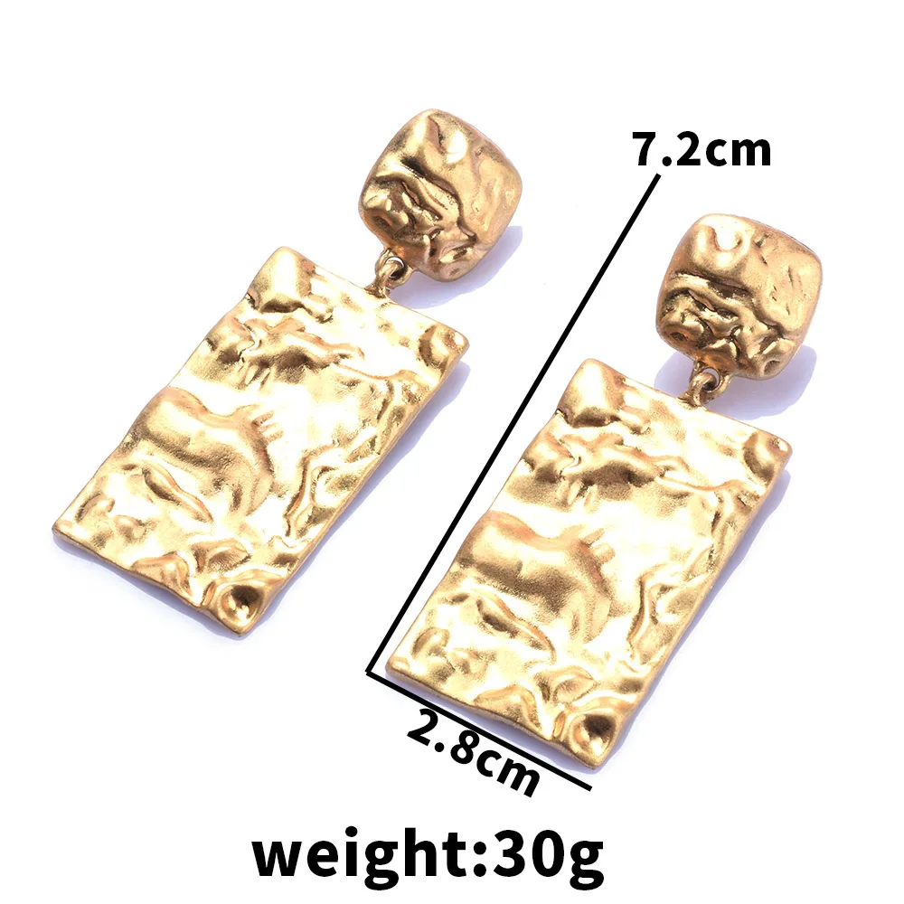 2025 New Golden Geometric Square Metal Dangle Earrings Women Indian African Statement Hip Hop Punk Large Earrings Jewelry image 2