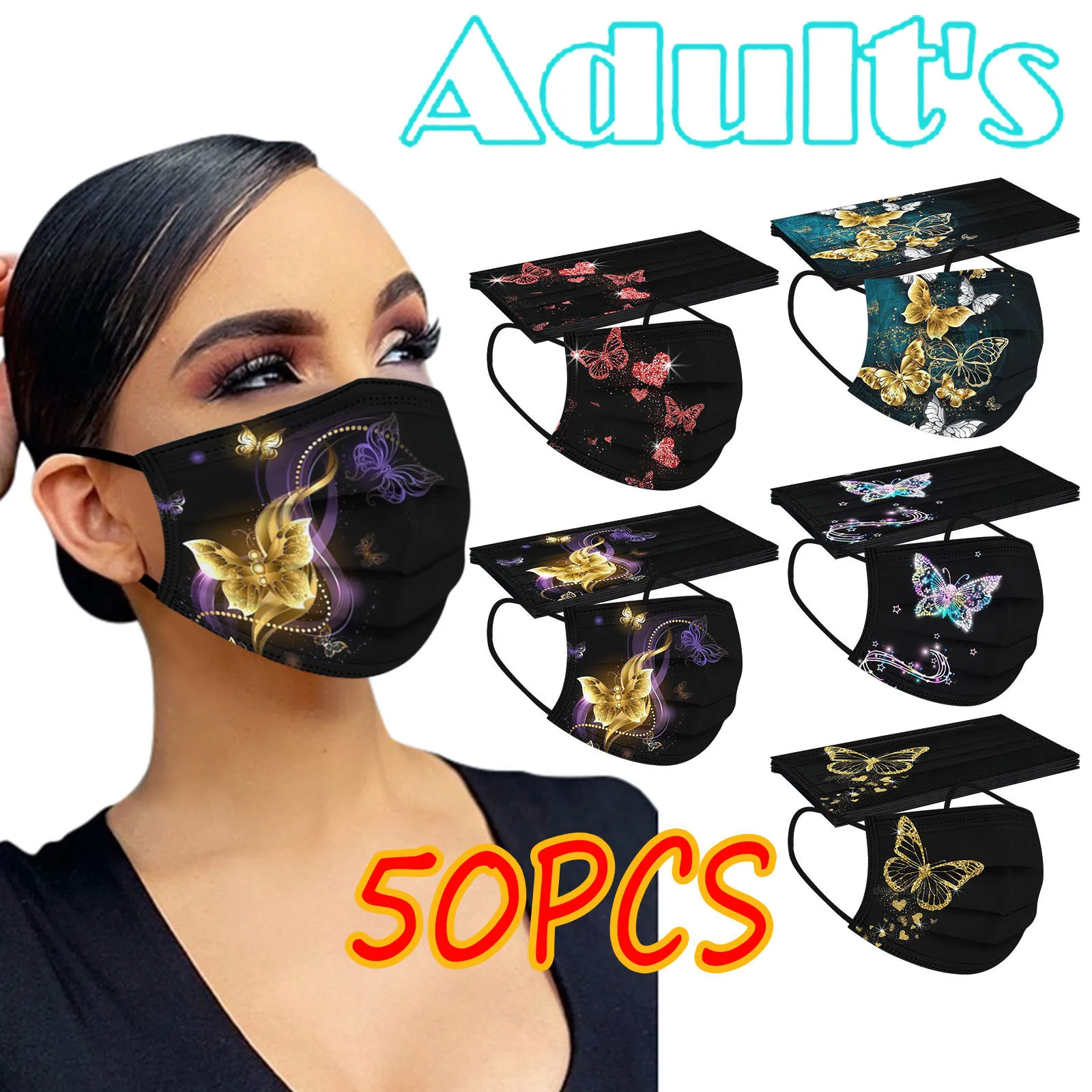 

50pcs mix Adult Butterfly Disposable Face Mask Mascarilla Desechable Masque Adults Industrial 3Ply Ear Loop Mascarillas Mujer#