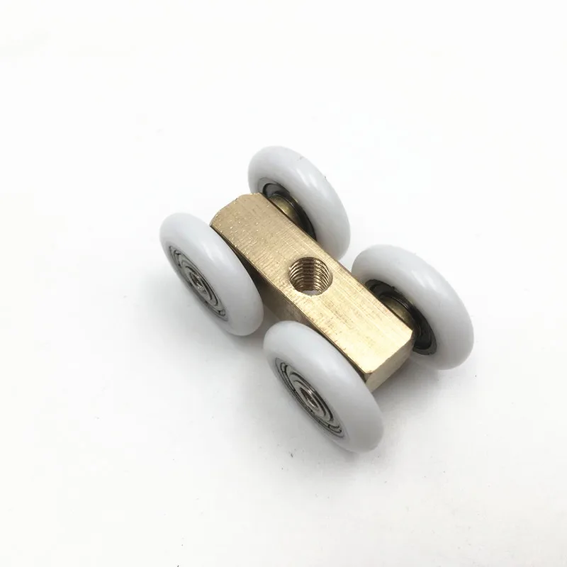 2PCS 21mm OD Sliding Door 4 Wheels Roller Home Bathroom Wardrobe Wood Door Copper Hanging Wheels For Furniture Hardware Wheel