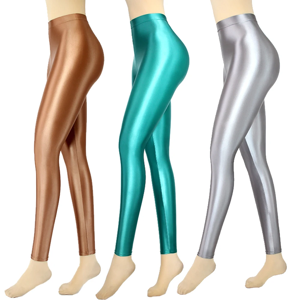 S-3XL New Color Women Oily Luster Tights Pantyhose Skinny Wetlook Opaque Sexy High Waist Capris Smooth Good Elastic Leggings