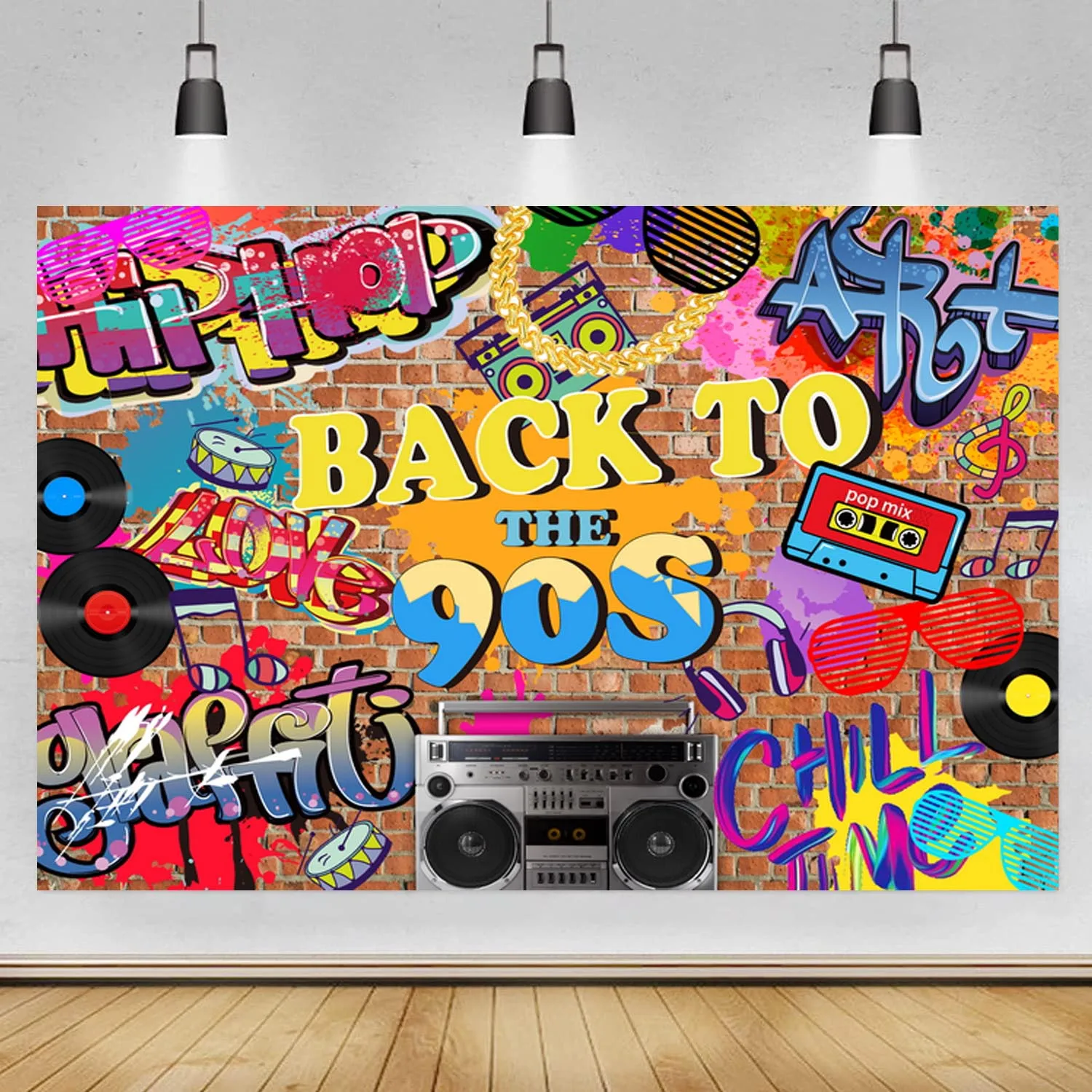 

90s Backdrop Graffiti Brick Wall Hip Pop Music Retro Radio Back to 90's Party Background Photography Photo Studio Prop Banner