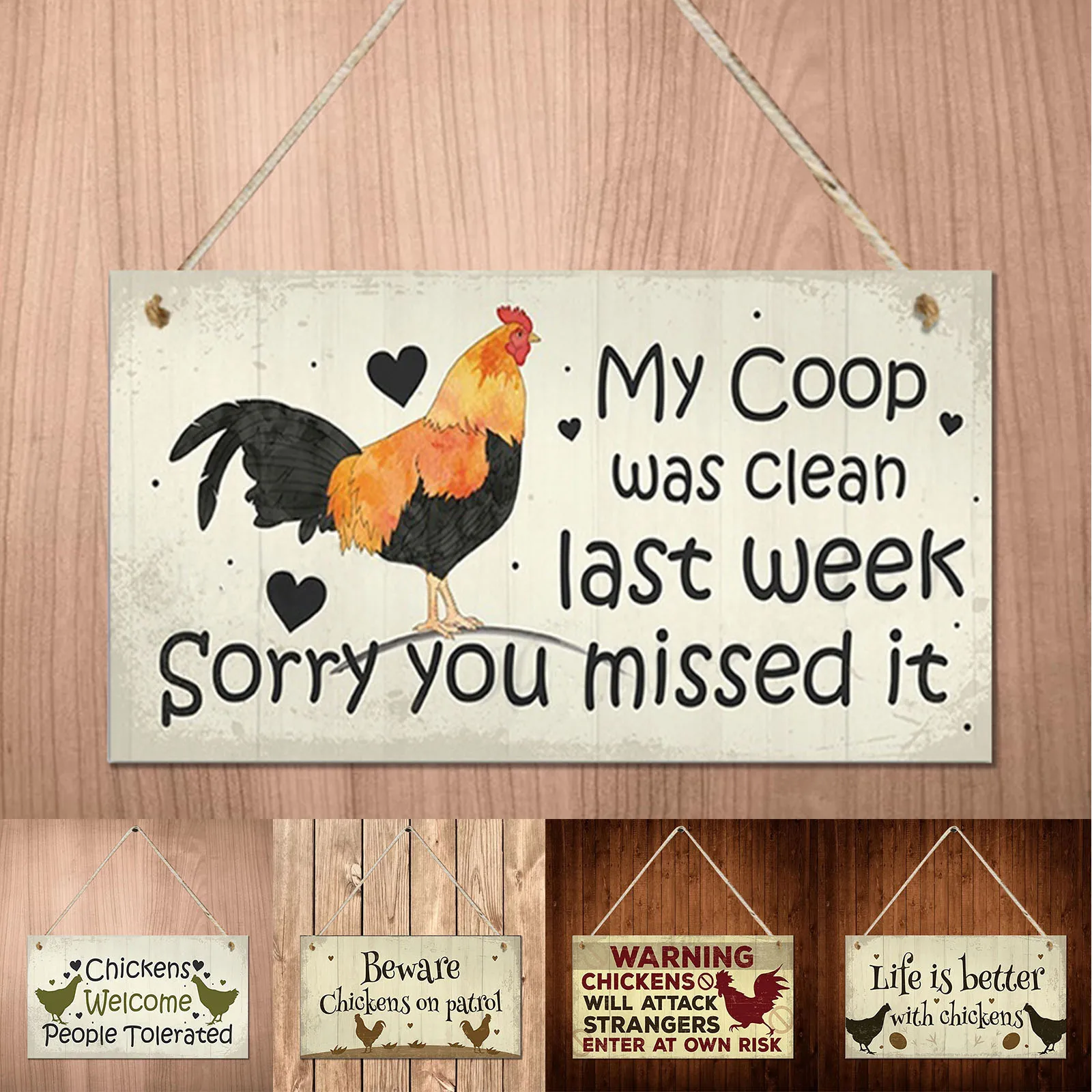 Chicken House Sign Hanging Board Coop Hanging Plates Wooden Square Home Garden Door Decoration Statues Listing Decorative New