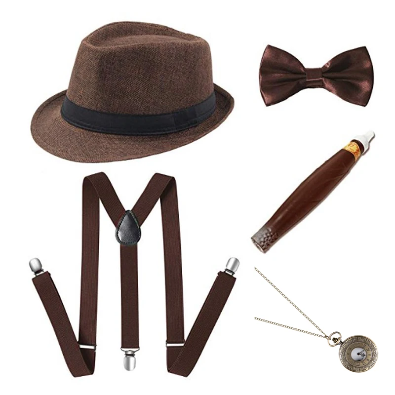 NITAIUN 1920s Hommes Déguisements Accessoires, Great Gatsby Costume Accessoires Kit, Costume Homme Année 20 Accessoire, Flapper Accessoires de Vêtements Gangster Costume Accessoires