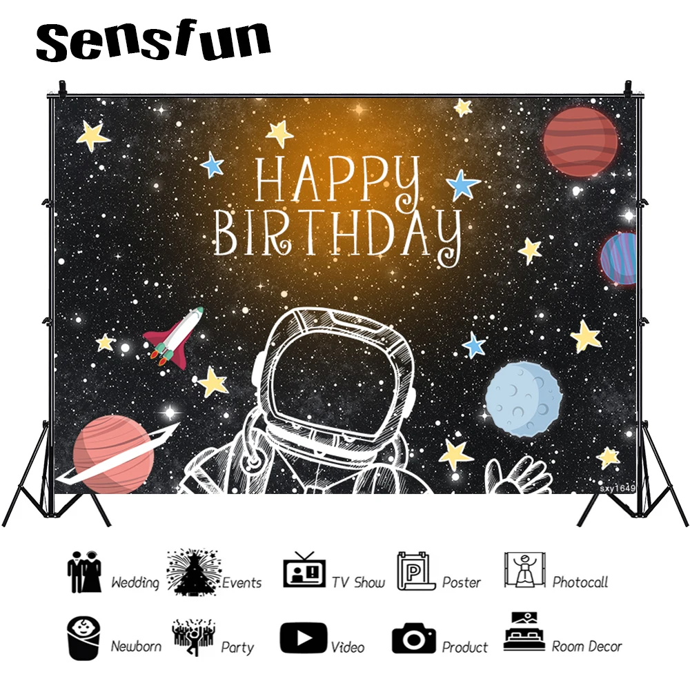 خلفية موضوع الفضاء الخارجي للطفل عيد ميلاد الفضاء حفلة كوكب عيد ميلاد الديكور غالاكسي رائد الفضاء إلى القمر خلفية الصورة