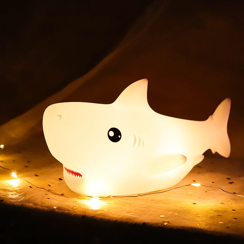 LED Children Night Light Shark Lamp 7 Color USB Rechargeable Silicone Bedroom Bedside Room Lamp for Kids Baby Girl Gift