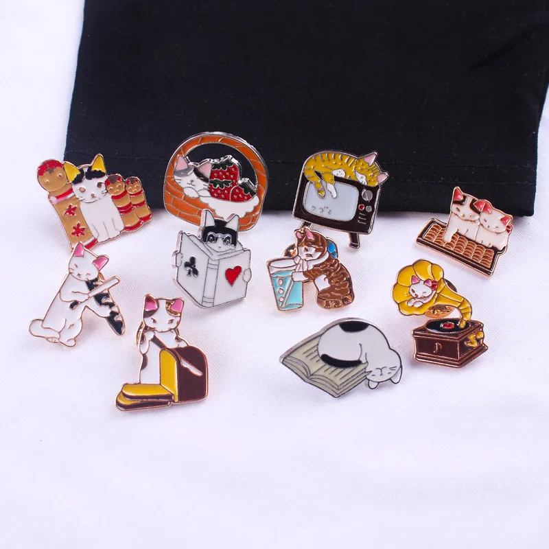 Cute Cat Series Brooch Music Cat Black Cat Bamboo Basket Cat Badge On Clothes Pin Brooch On Lapel Jacket Enamel for kids Jewelry