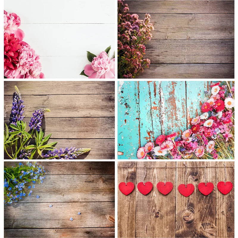 Wood Board Background For Photography Spring Flowers Petal Wooden Planks Baby Doll Photo Studio Photo Backdrop 210308TZB- 02