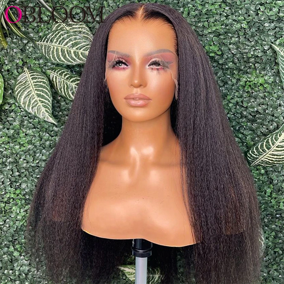Kinky Straight HD Full Lace Wig Pre plucked Glueless Yaki Straight 13*4 HD Transparent Lace Front Human Hair Wigs Brazilian Wigs