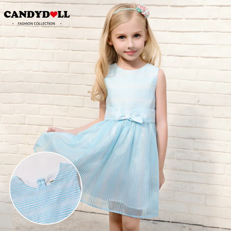 

CANDYDOLL Summer new children's dress, girl's blue princess dress, small children's mesh dress