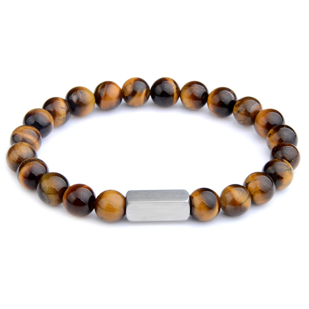 Natural Stone Beads Bracelet Stainless Steel Square Tiger Eye Lava Classic Natural Stone Bracelet For Women Men Jewelry