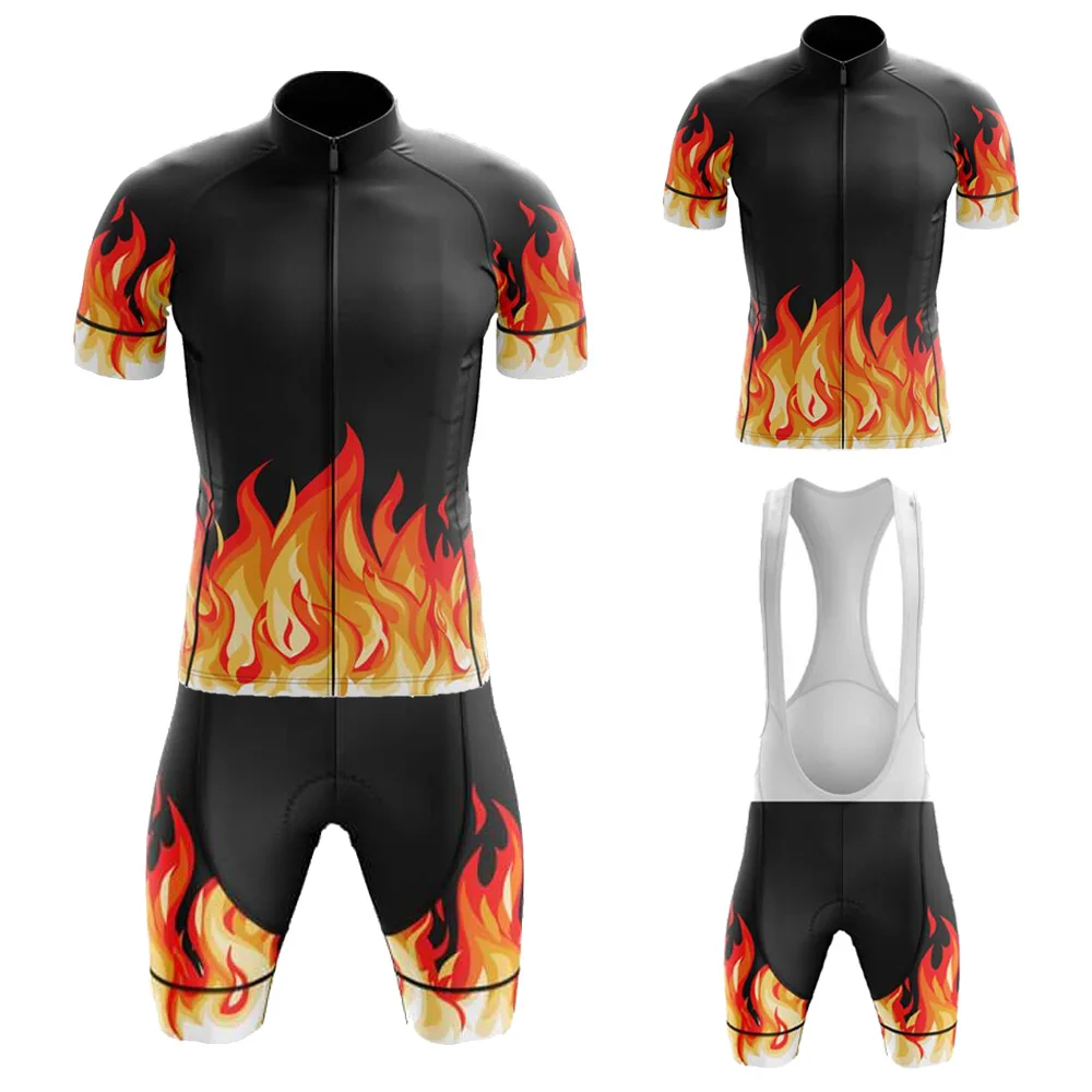 Fire Series Maillot Ciclismo Hombre  Men Jersey Short Sleeve And Bib Shorts Gel Breathable Pad Summer Cycling Jersey Set