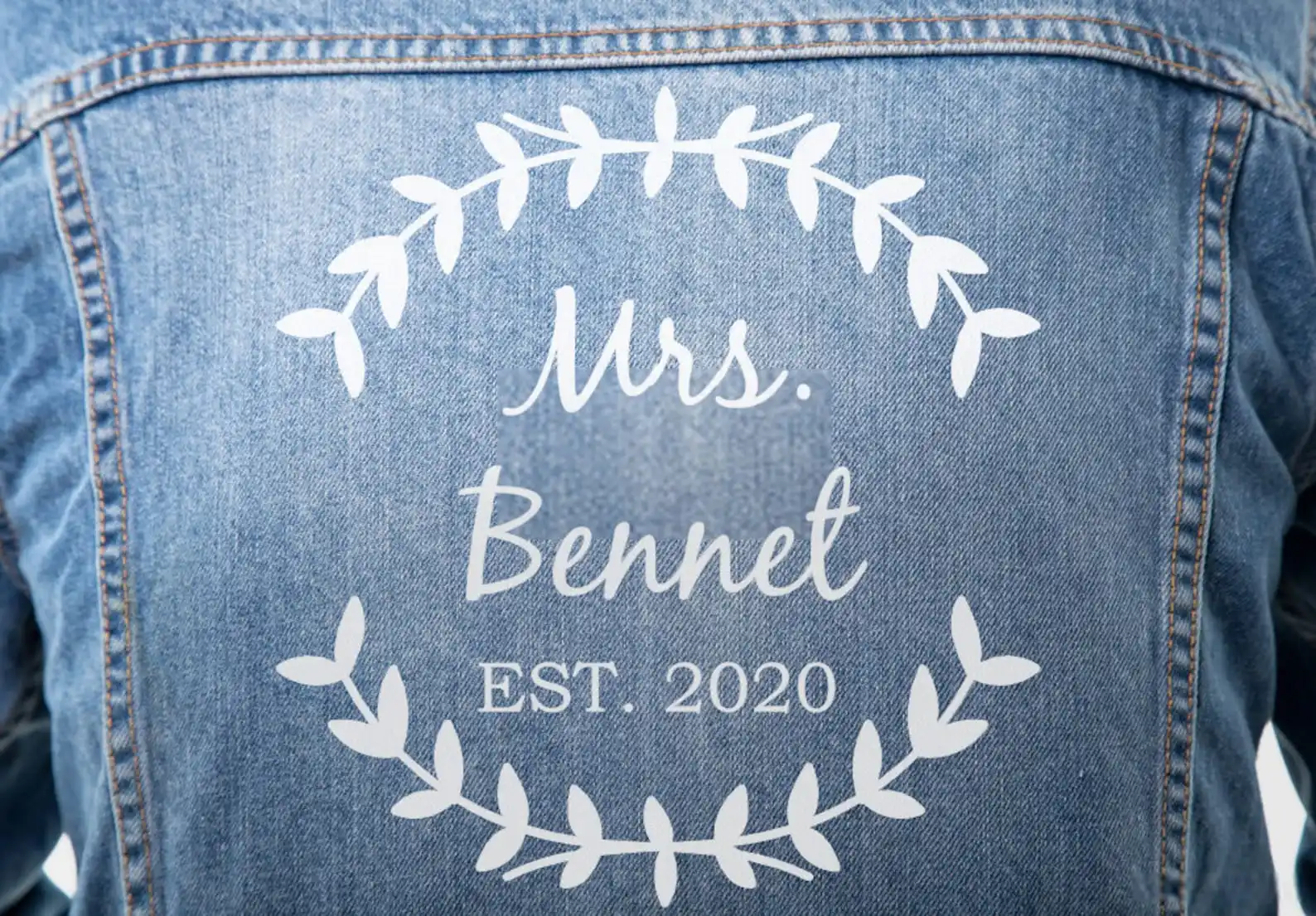 

Personalized Mrs Last Name for Denim Jacket with Pearl Detailing Custom Bride Jacket Bridal Party Wedding Bridesmaid Gift Jacket