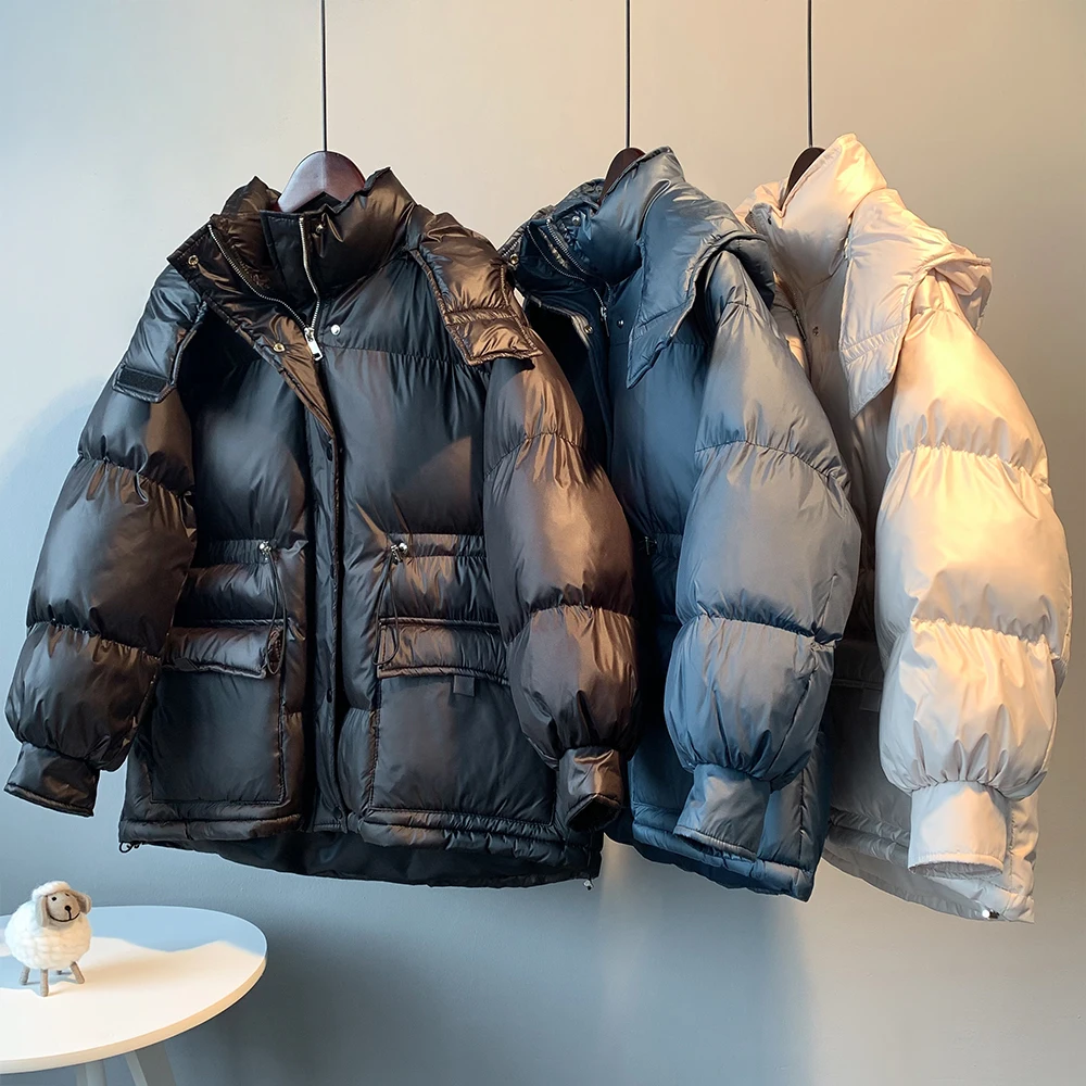 Veste d'hiver en duvet de coton pour femme, manteau chaud et ample, avec grandes poches et cordon de serrage, décontracté, à capuche, nouvelle collection 2021