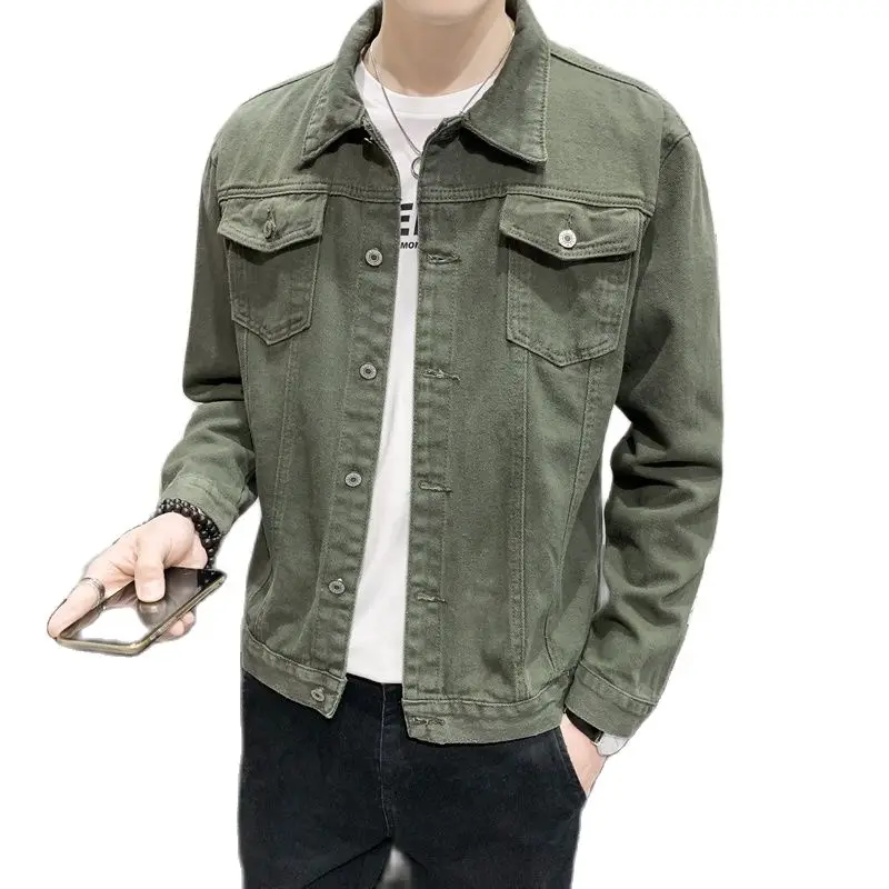 Blue Single Breasted Lapel Denim Jacket Men's Fashion Casual Coat Black Green Red Jaqueta Autumn Men Outerwear Мужские куртки 5X