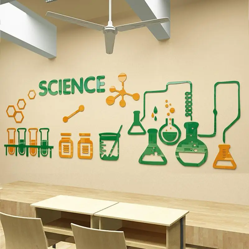 Science Laboratory Decorative Wall Stickers Acrylic Stereoscopic Biochemistry Physics Classroom Culture Wall Decoration Sticker