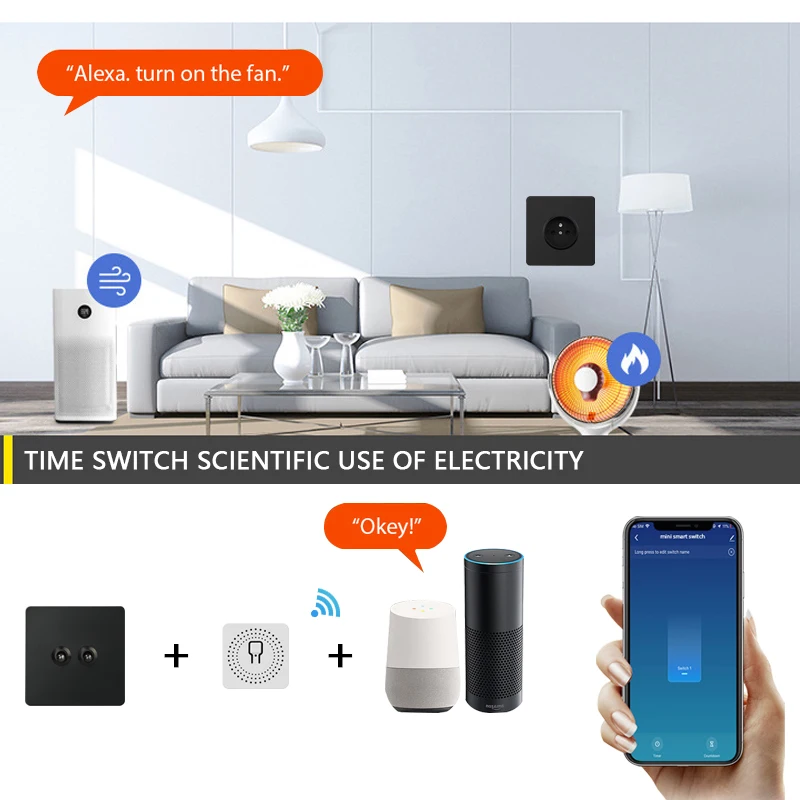 Avoir Tuya Smart Light Switch Smart Home Control Wall Toggle Switch Electrical Socket Mini Wifi Module Black Wireless Switch 16A