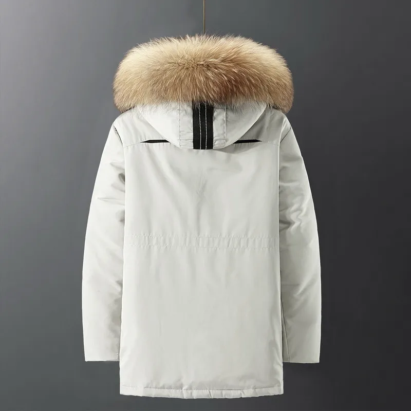 Chaqueta de plumón de 30 grados para hombre, Parka con Cuello de piel, impermeable, cálido, blanco con capucha, plumón de pato, Anorak