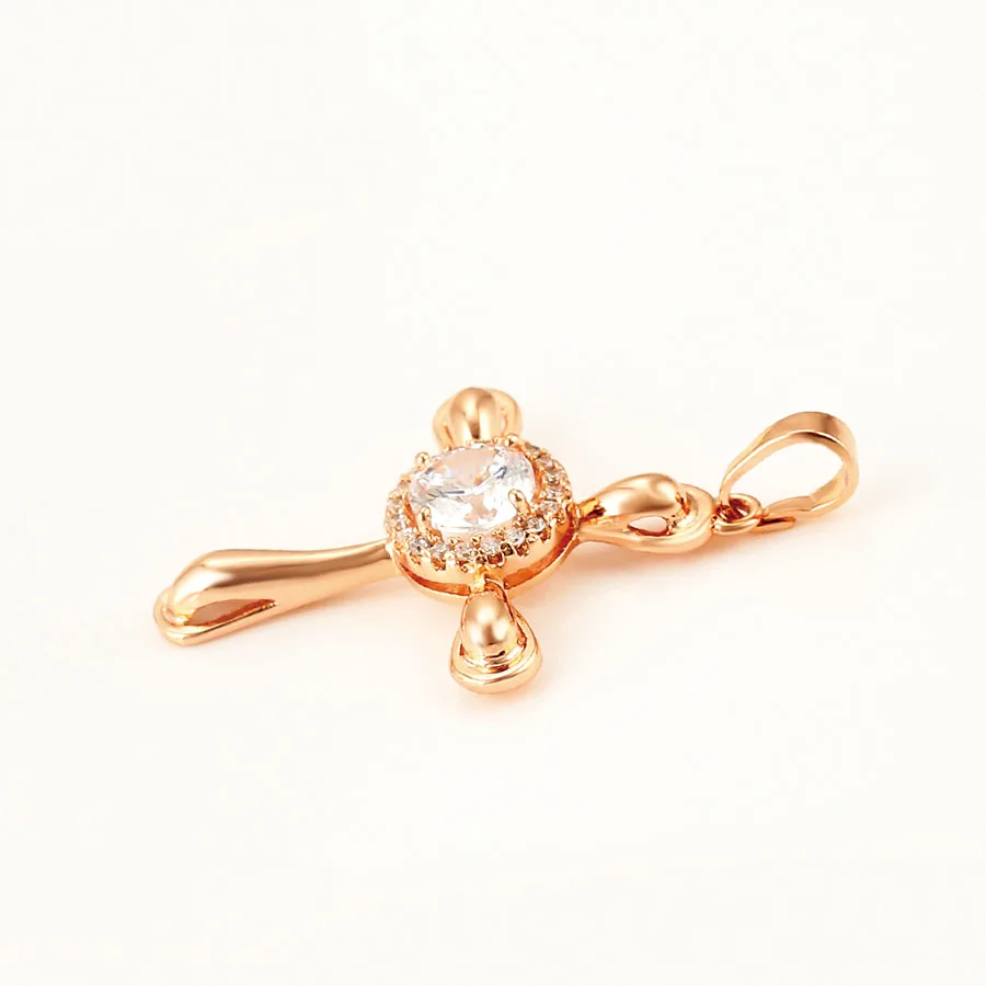 MxGxFam 585 Rose Gold Color Zircon Cross Pendant Jewelry For Womne Men Gold Color AAA+ with Free 45cm Chain.