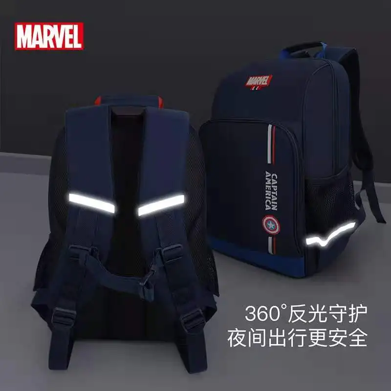 Bolsa escolar Disney para meninos, Mochila ortopédica, Bolsa de ombro para estudante primário Homem-Aranha, Homem de Ferro, Capitão América, Grande