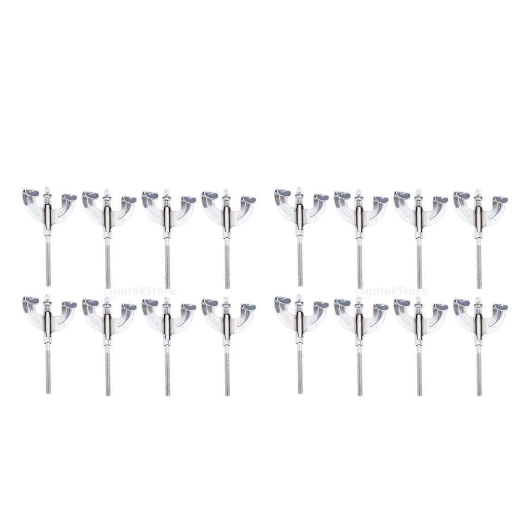 16 Pieces Durable Diecast Bass Drum Claw Hook with Screws and Tension Rods for Bass Drum Repair Parts Accessories