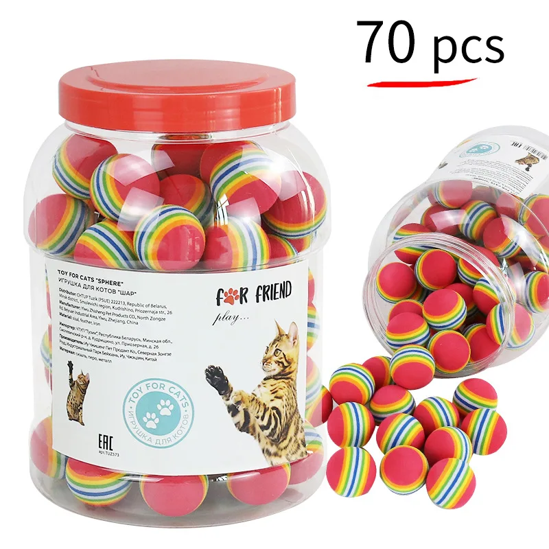 

EVA Pet Ball Toy Rainbow Safety Toys Dog Cat Play Good Company Kitten Puppy Rolling Striped Chewing Interactive 70pc/bag