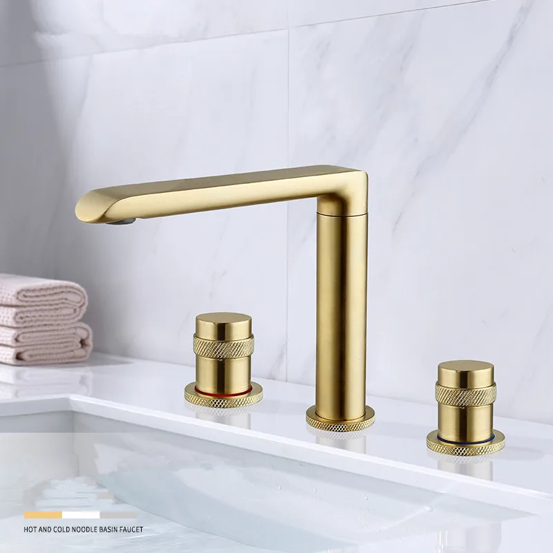 

Bathroom Basin Faucets Brass Sink Mixer Tap Hot & Cold Lavatory Crane Vessel Dual Handle Deck Mounted Widespread Basin Faucet