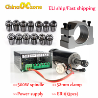 500W Air Cooled Spindle ER11 Chuck CNC 0.5KW Spindle Motor + 52mm clamps + Power Supply speed governor For DIY CNC