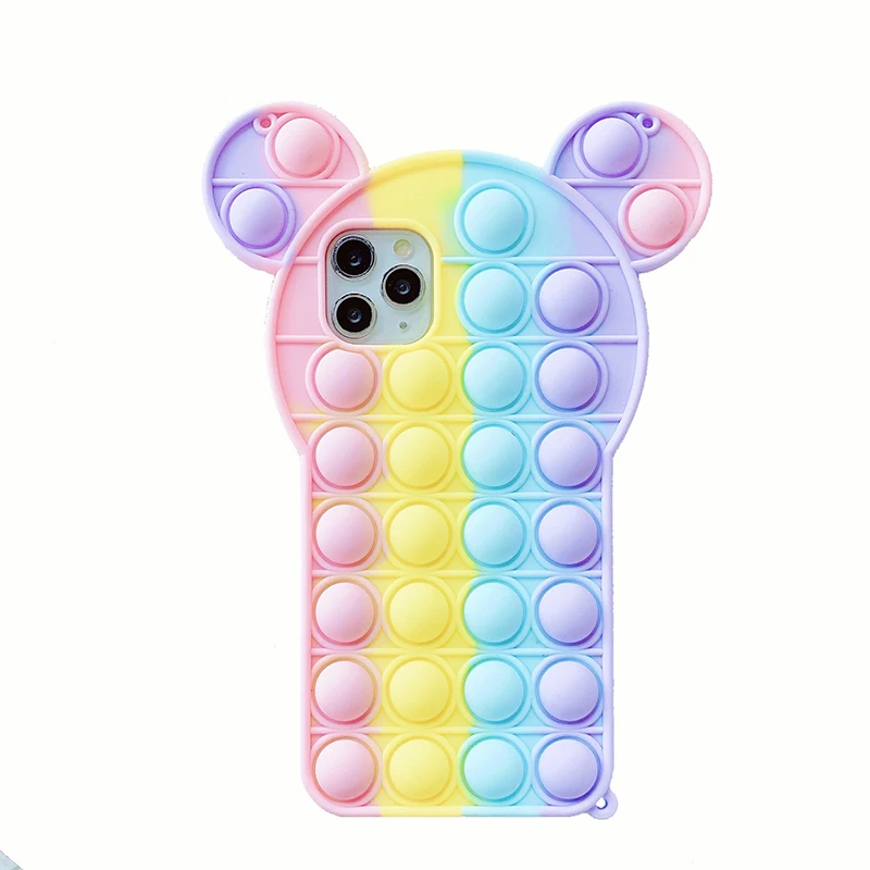 Rainbow Silicone Phone Case For Iphone 13 11 12 Pro Max XR X XS Max 6 6s 7 8 Plus Cartoon Relive Stress Toys Push Bubble Cover