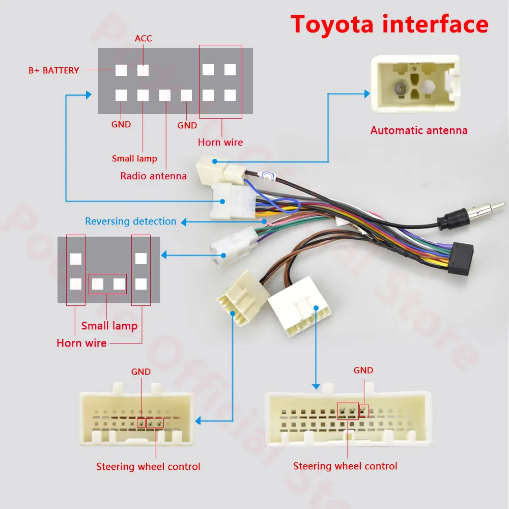 Podofo Android radio Car Accessories Wire Wiring Harness Adapter Connector Plug Universal cable For Focus Kia Nissian Toyota Car