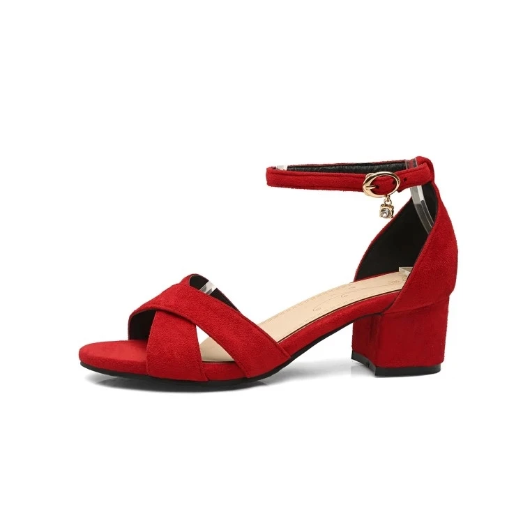 Plus Size 12 13 14 15 16 high heels sandals women shoes woman summer ladies Suede crossed sandals with thick heels