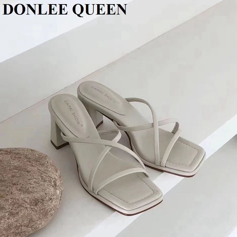 Fashion Snake Pattern Sandal Slippers Women High Heel Flip Flops Slip On Slides Narrow Band Shoes Summer Elegant Sandalias Mujer