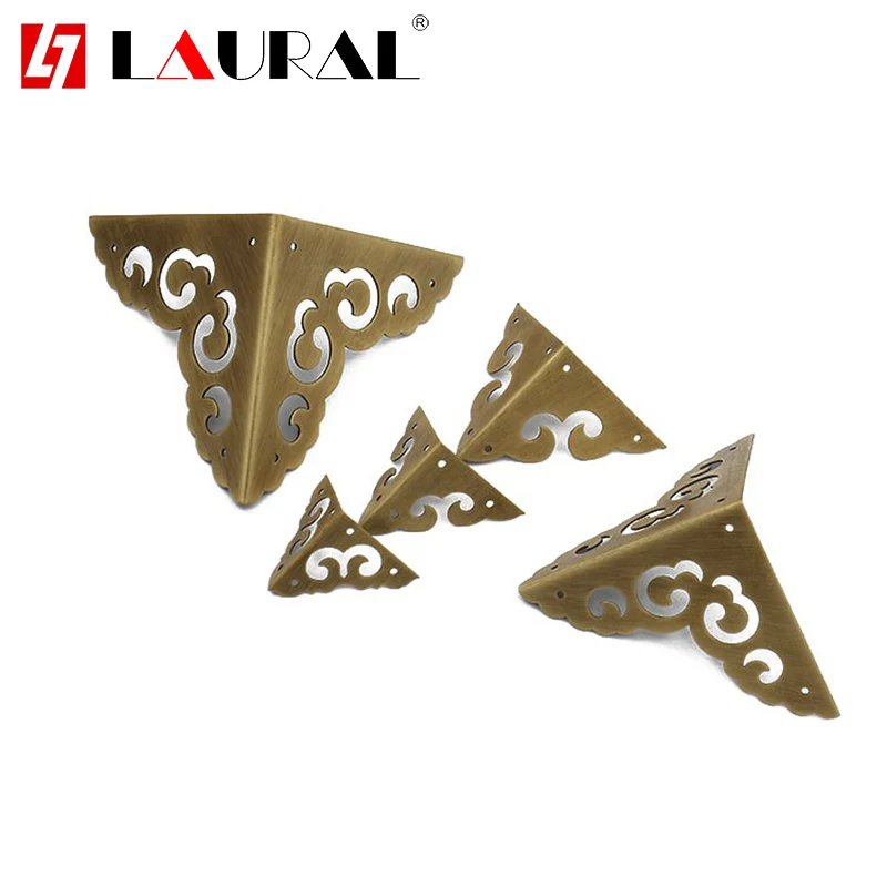 Antique Furniture Copper Fittings Camphor wood Box Corner Cabinet Door Edge Protection Triangular Flower Design Corner Code