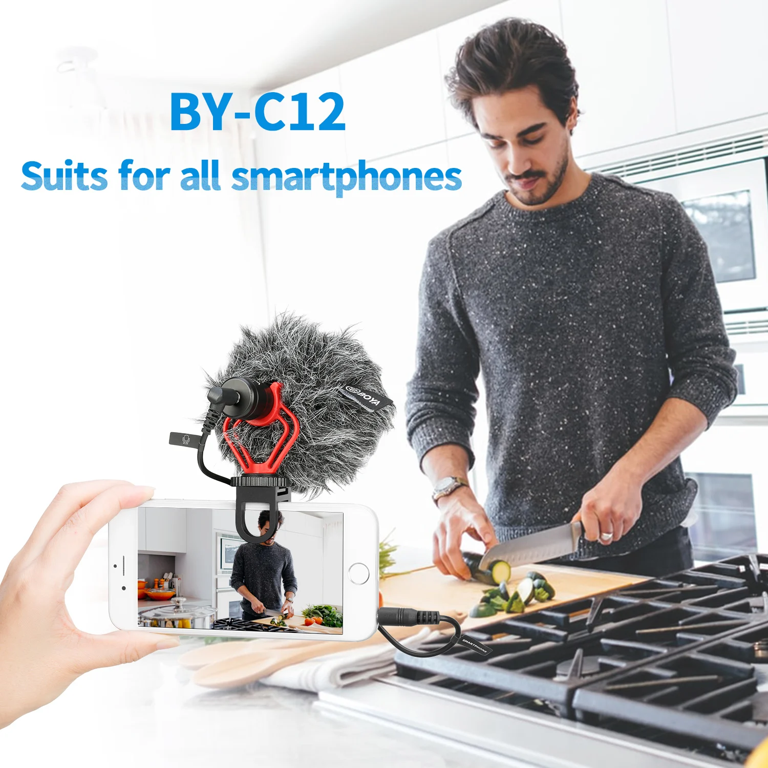 بويا BY-C12 الألومنيوم المشبك مع الباردة حذاء جبل لربط الملحقات الهاتف الذكي اللوحي ميكروفون LED ضوء Vlog فيديو لايف