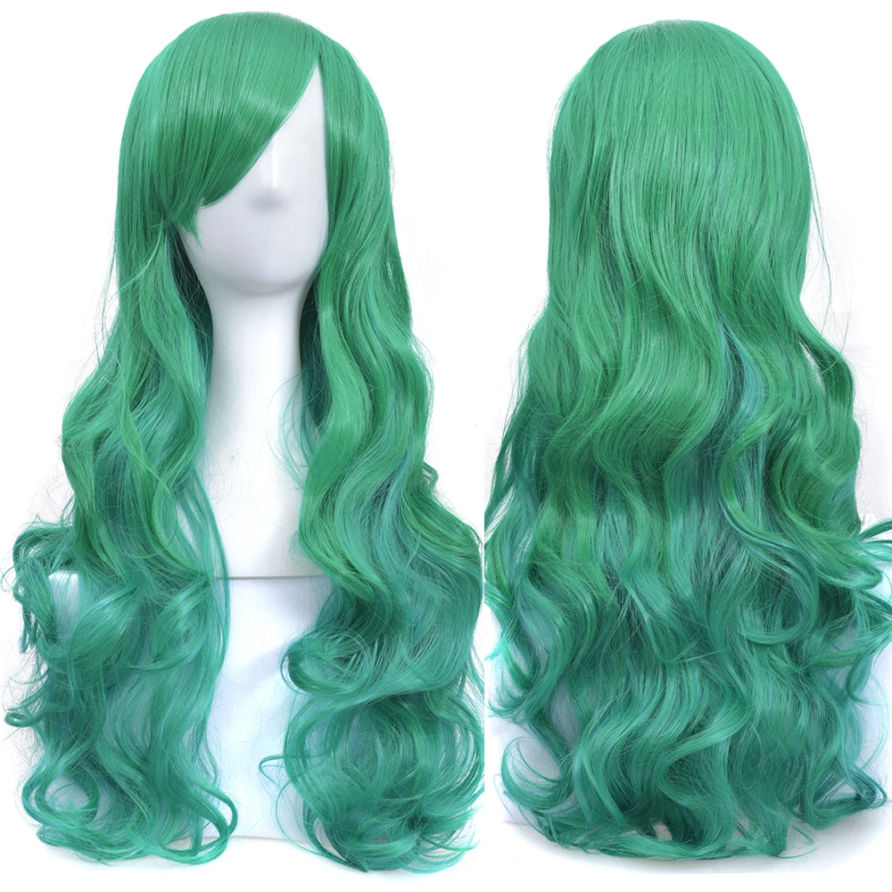 Soowee 70cm Long Curly Pink Blue Green Colorful Synthetic Hair Full Party Hairpiece Cosplay Wigs