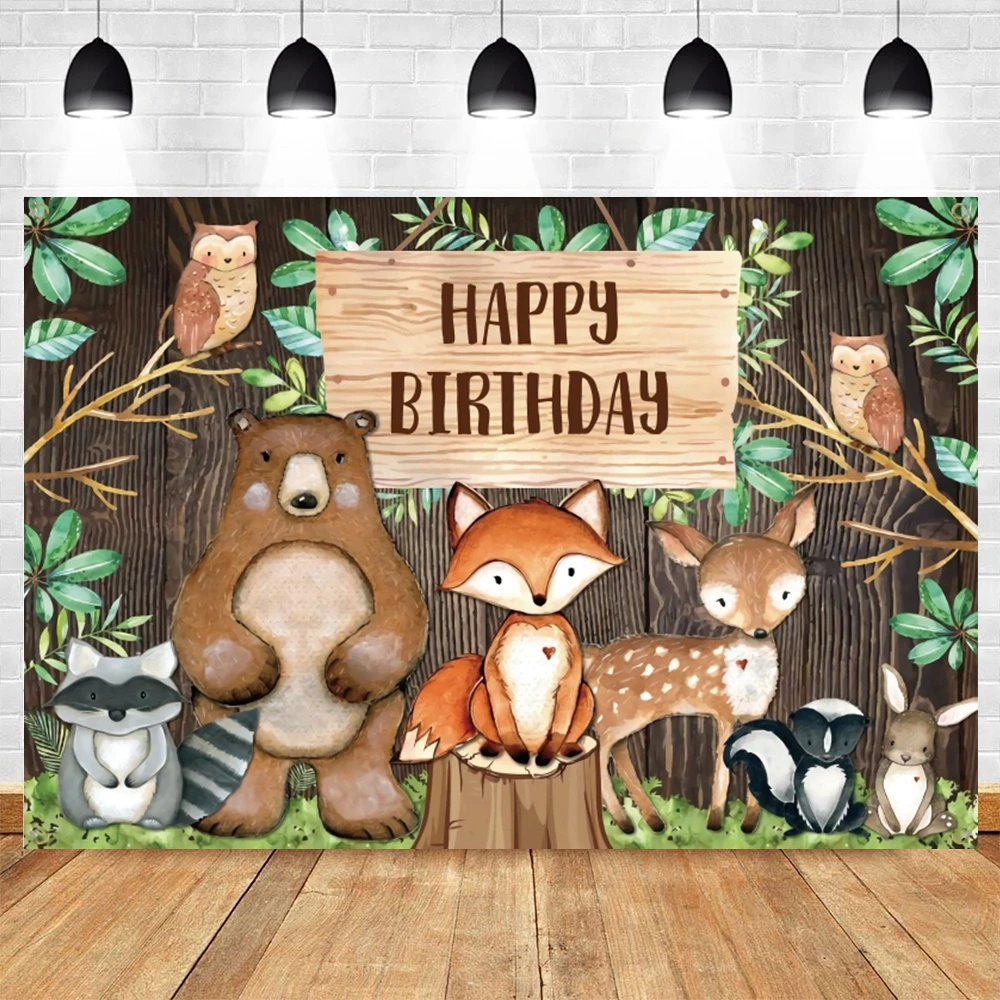 

Newborn Baby Shower Birthday Photozone Background Safari Party Woodland Wild Animal Photography Backdrops Photophones For Photos