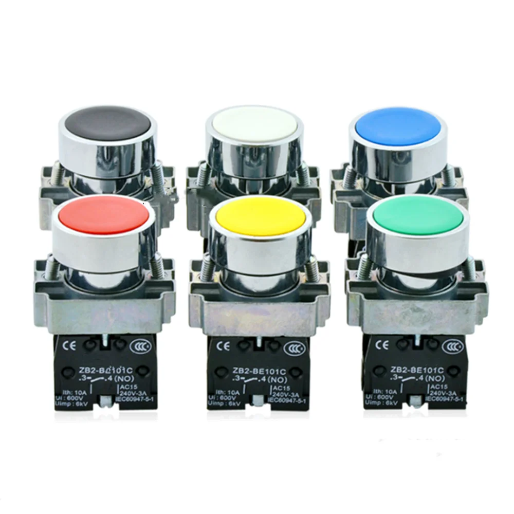 

XB2BA31C BA11 / 21/51/61 NO Yellow White Green Black Blue BA42 Red Sign Momentary Flush PushButton Switch