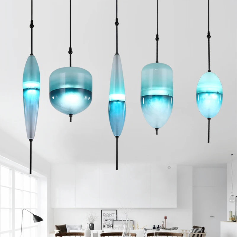 

Blue chromatography Italian designer lamp pendant light Lake of Venice Blue gradient Simple Peaceful Pure glass pendant lamp