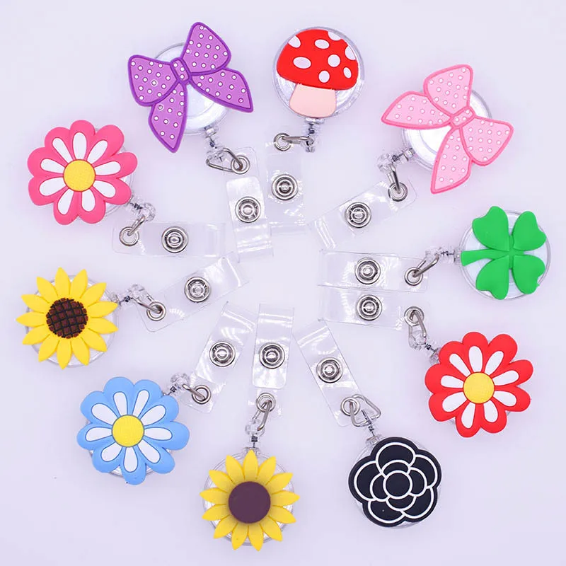 Cute 60cm Silicone Beautiful Flowers & Bowknot Retractable Badge Reel Student Nurse Exhibition Enfermera Name Card ID Card Chest