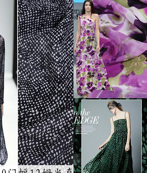 Green Leopard Point Digital Spray/PaintingSilk Georgette Fabric Thin Permeable  Beach Skirt Clothing Fabrics