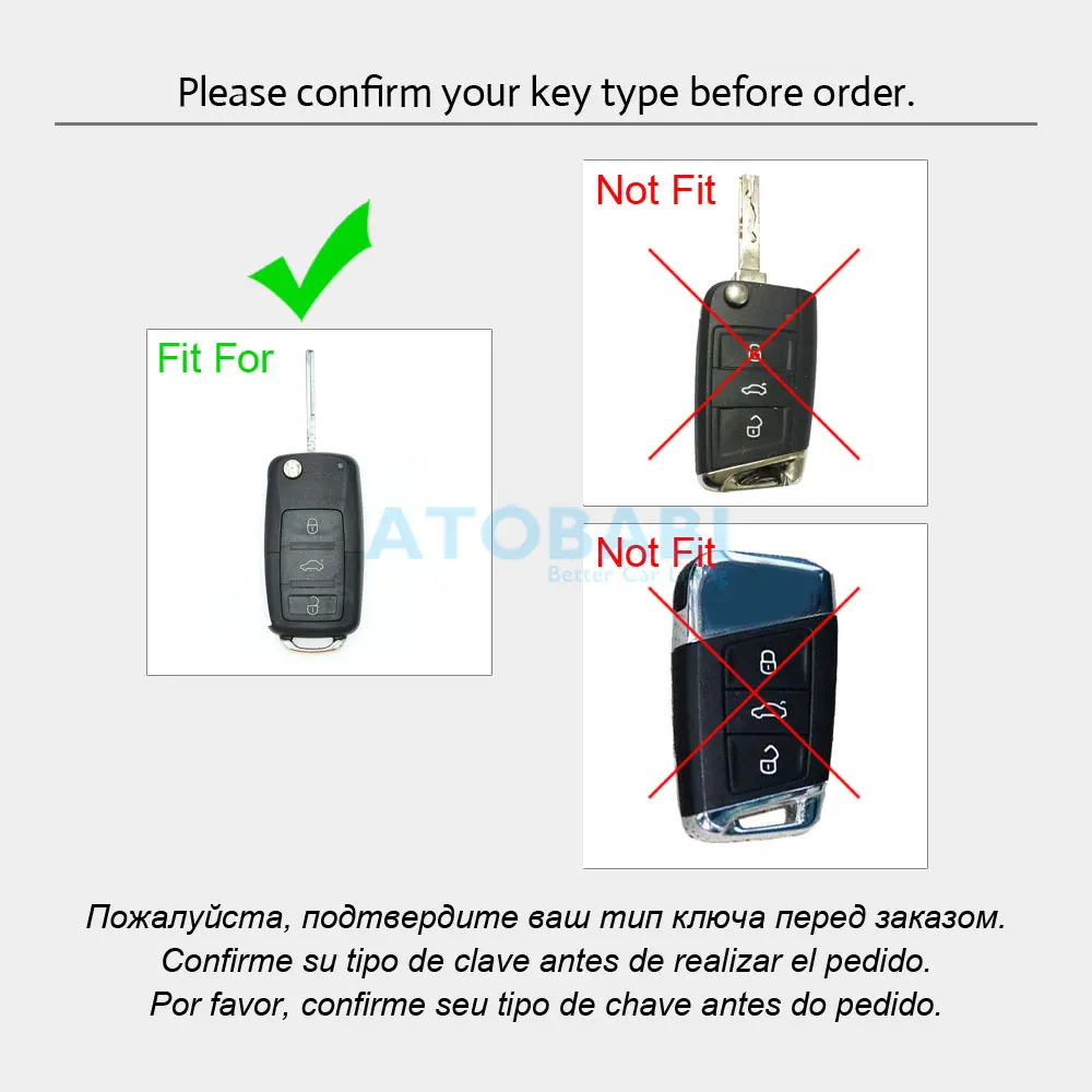 ATOBABI Leather Car Key Case For Volkswagen VW Golf Polo Beetle Passat Skoda SEAT Flip Remote Control Fobs Shell Protector Cover